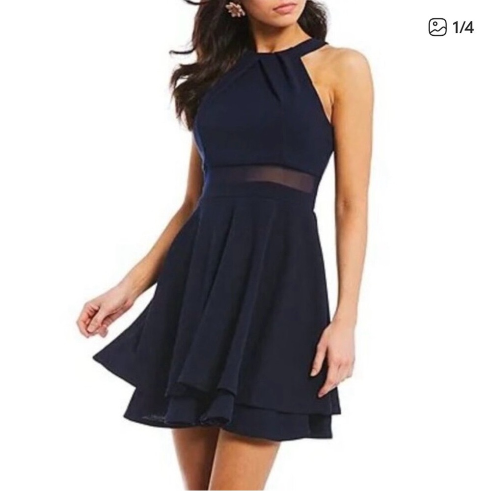 Emerald Sundae Navy Halter Fit & Flare Dress